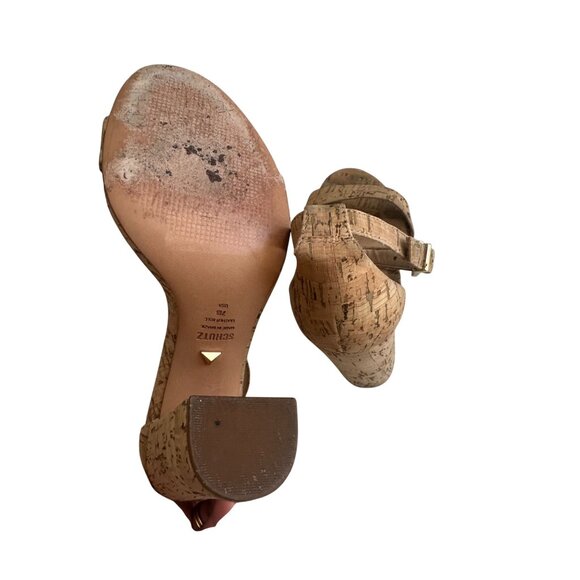 SCHUTZ Cork Ankle Strap Sandals Heels Size 7 - Picture 4 of 9